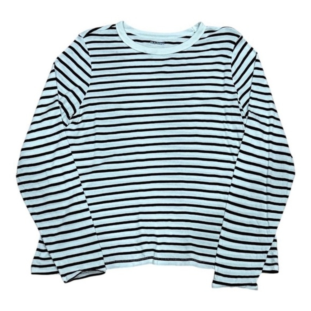 Old Navy Shirt Womens Large Black White Striped Long Sleeve Crewneck Cotton Top